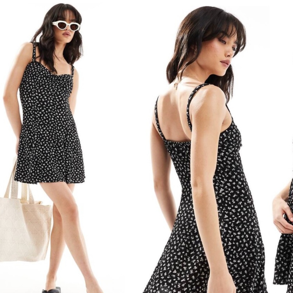 Bershka Monochrome Floral Mini Dress